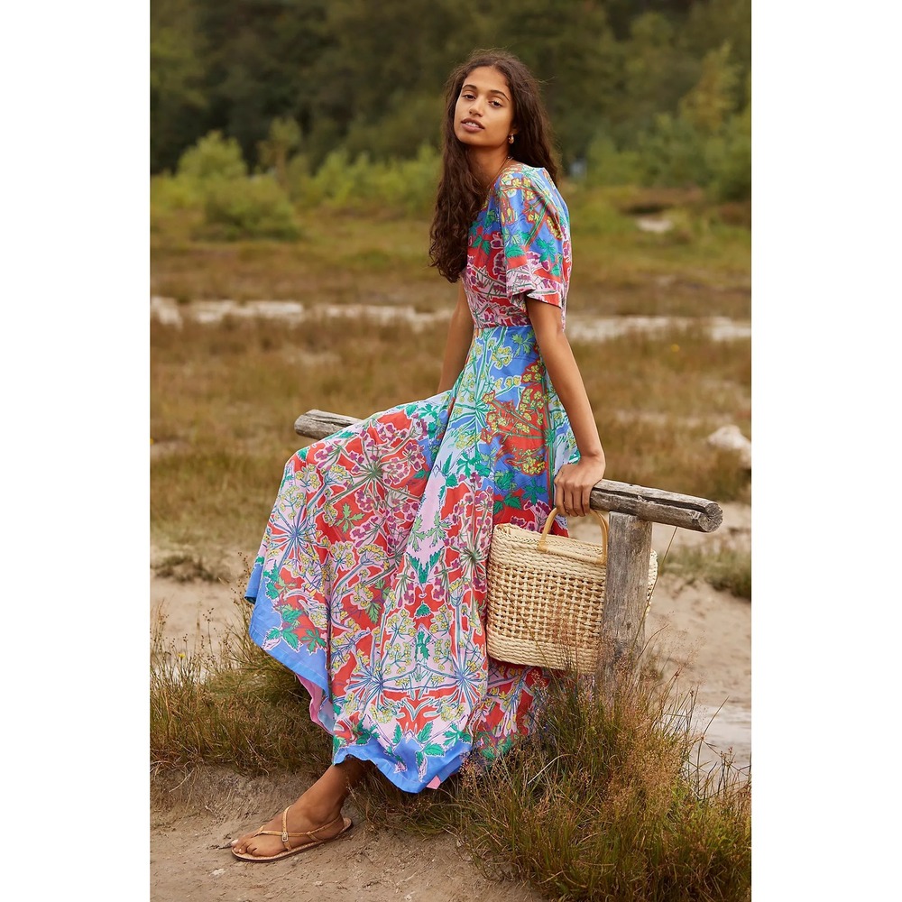 Roopa Pemmaraju Anthropologie rare amandine Maxi Dress V-Neck SS S $298